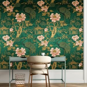 19th-Century Gold Leaf Chinoiserie Wallpaper